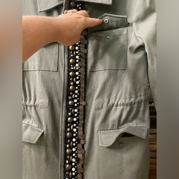 Sweet Rain Women’s Jacket Military Style Olive Green Embellished trim Size S - Picture 15 of 16